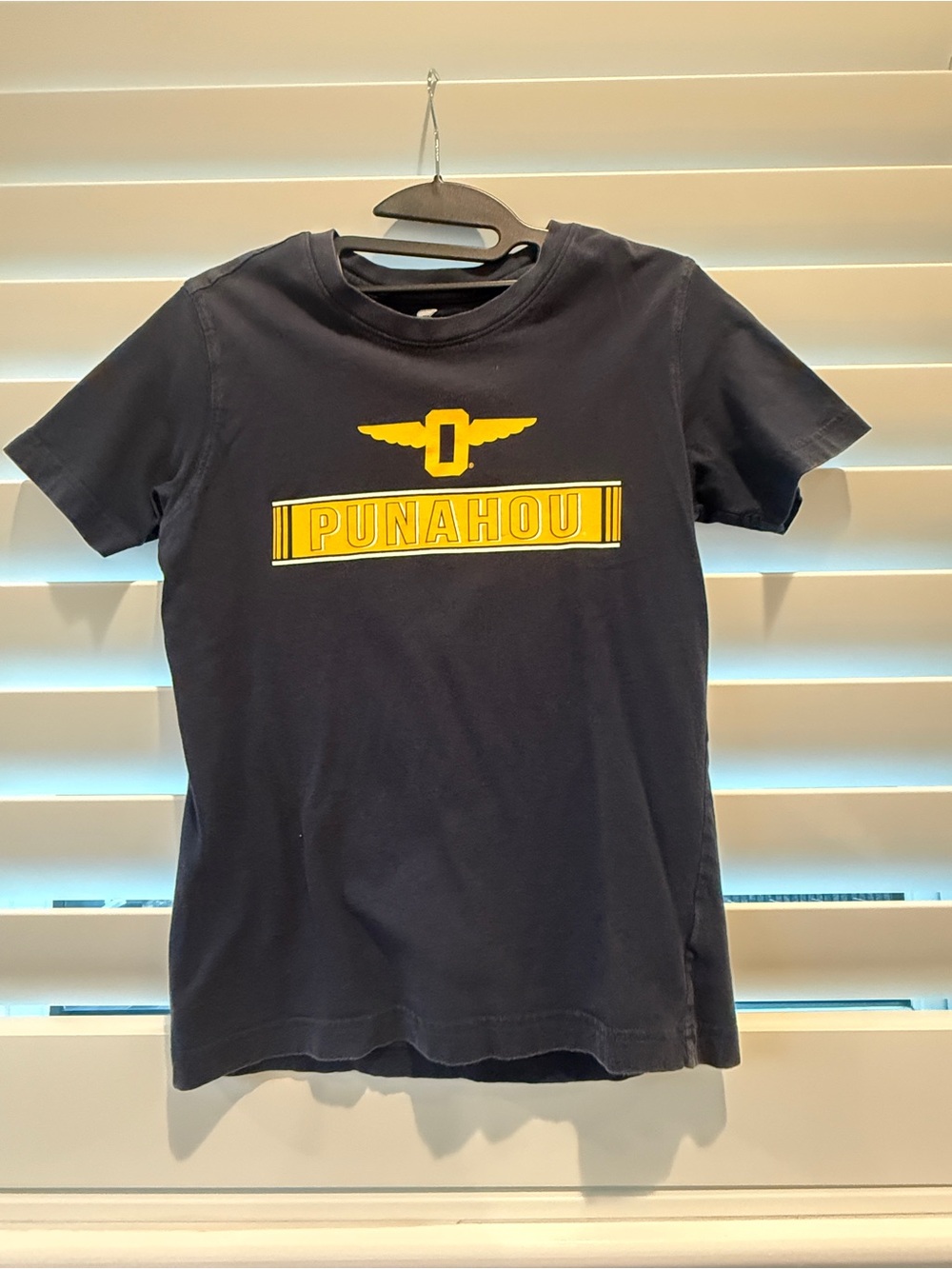 Punahou Youth Medium Navy Graphic Tee - Yellow Logo 100% cotton